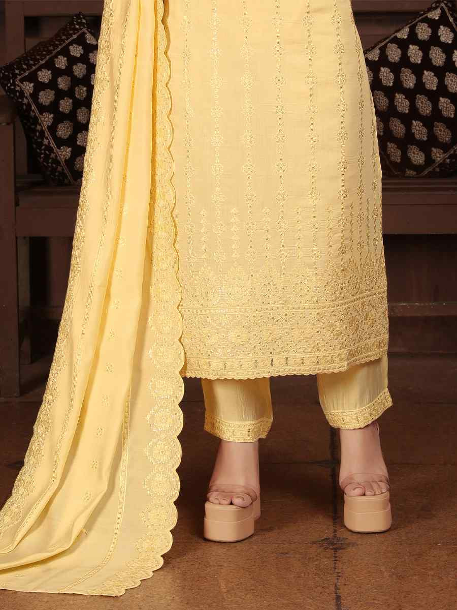 Yellow Heavy Peri Chanderi Embroidered Festival Casual Ready Pant Salwar Kameez