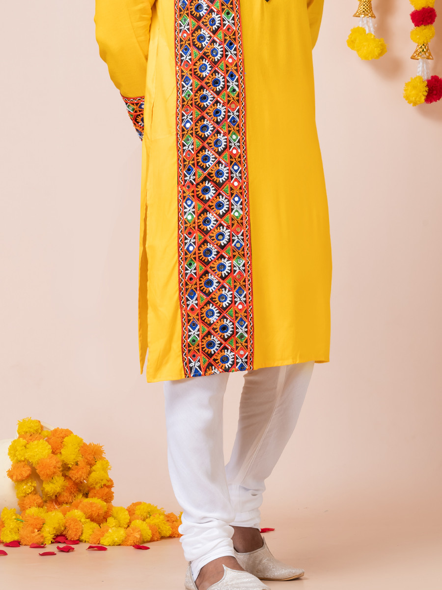 Yellow Heavy Rayon Embroidered Festival Wedding Kurta