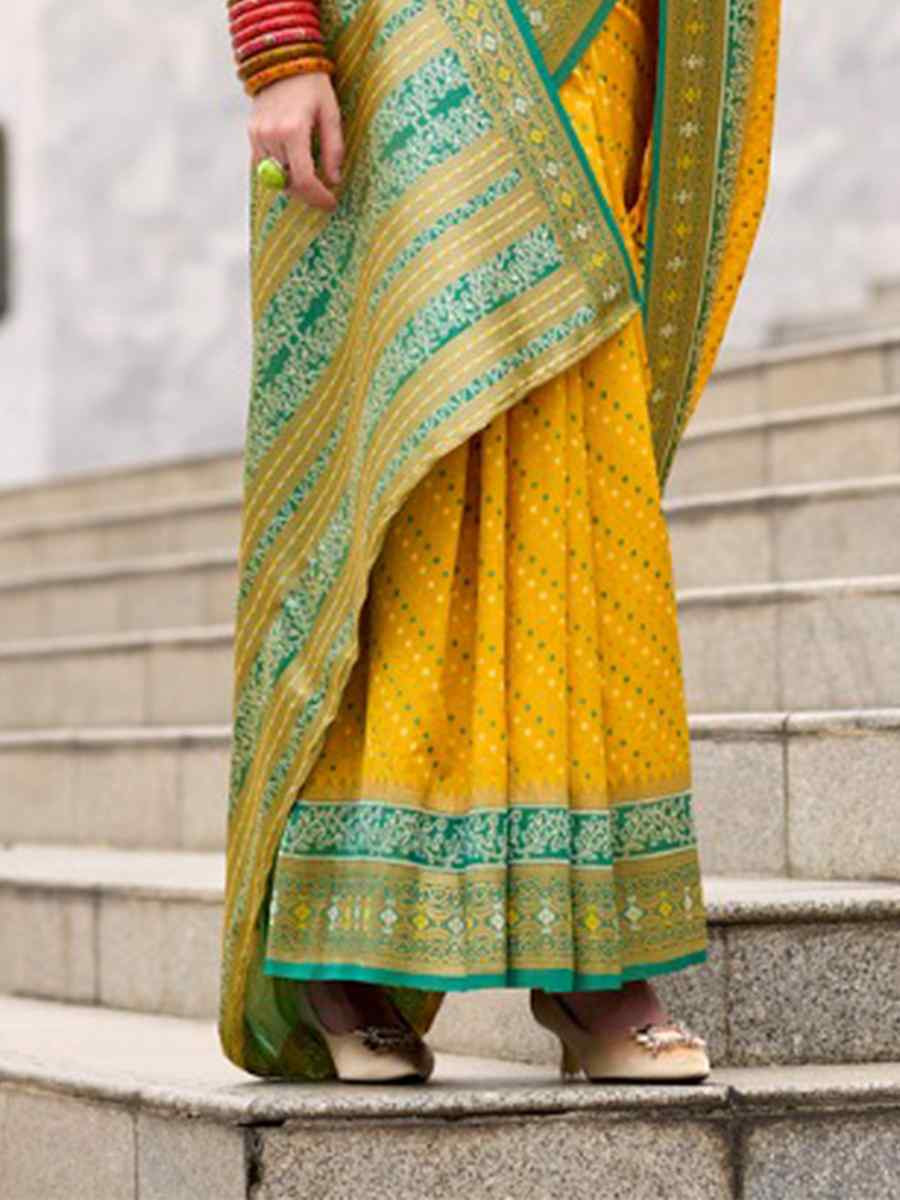 Yellow Ikkat Soft Silk Handwoven Festival Wedding Heavy Border Saree