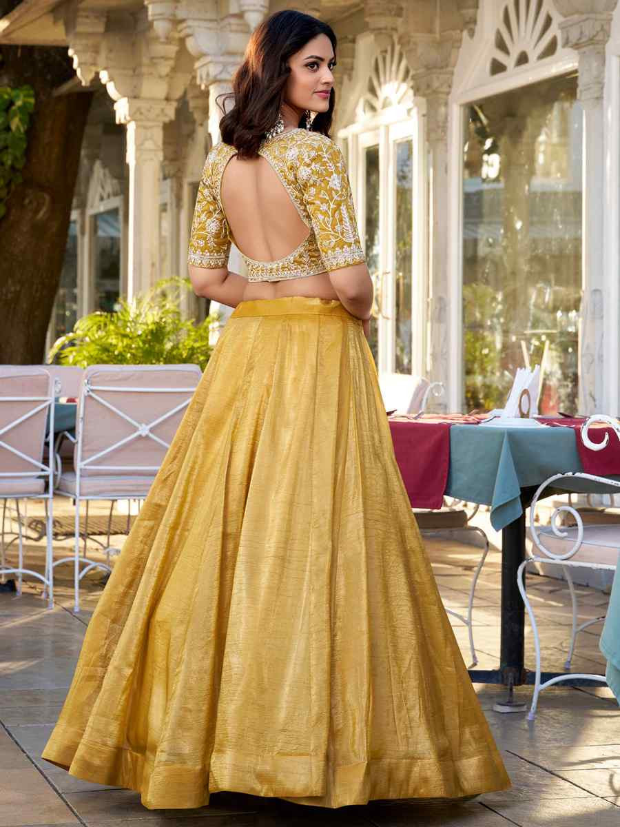 Yellow Jimmy choo Embroidered Mehendi Festival Circular Lehenga Choli