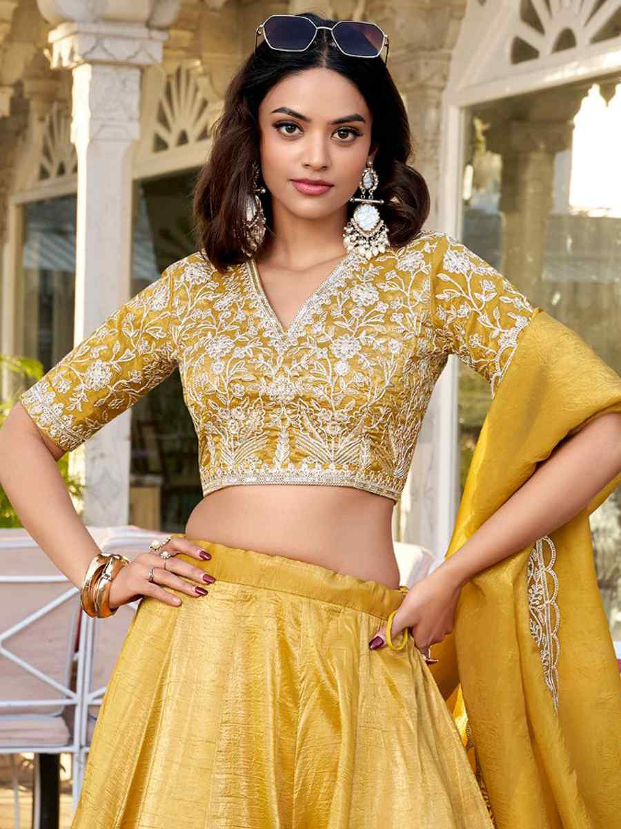 Yellow Jimmy choo Embroidered Mehendi Festival Circular Lehenga Choli