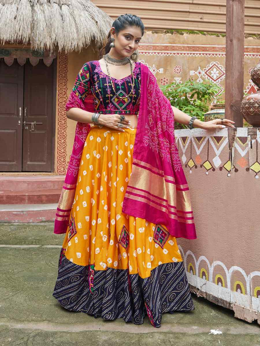 Yellow Maslin Cotton Embroidered Festival Wedding Traditional Lehenga Choli