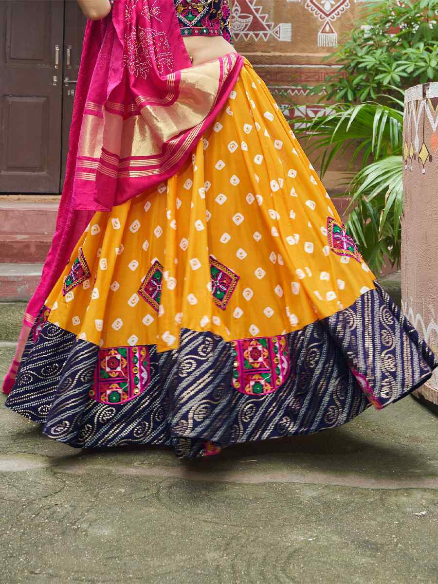 Yellow Maslin Cotton Embroidered Festival Wedding Traditional Lehenga Choli