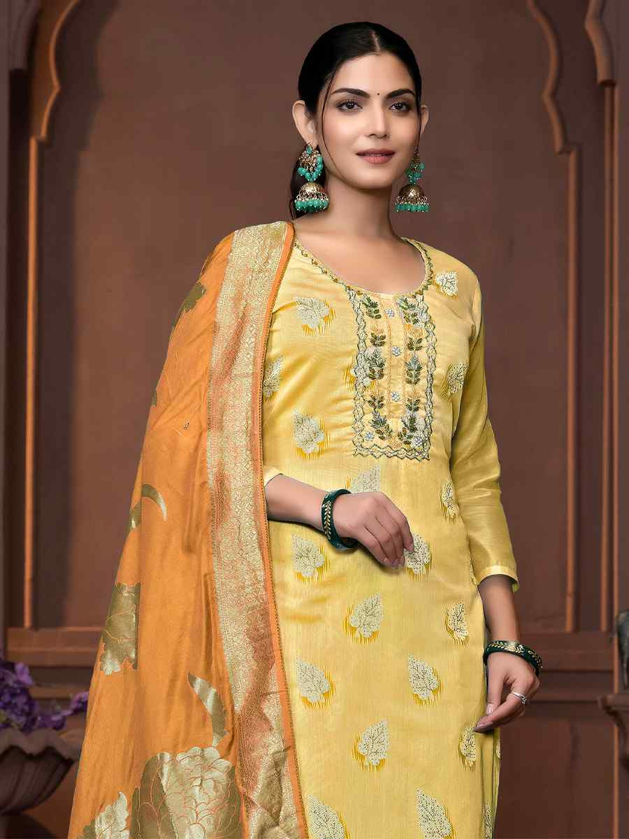 Yellow Modal Cotton Embroidered Casual Festival Pant Salwar Kameez