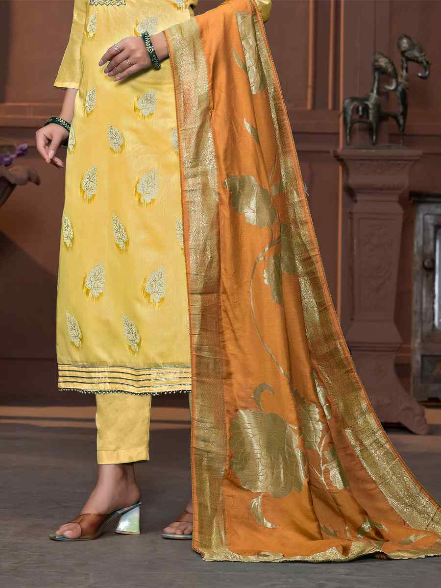 Yellow Modal Cotton Embroidered Casual Festival Pant Salwar Kameez