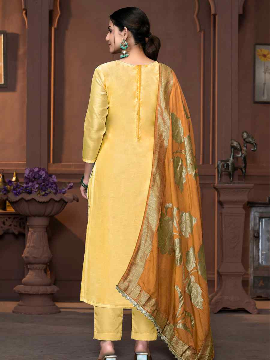 Yellow Modal Cotton Embroidered Casual Festival Pant Salwar Kameez