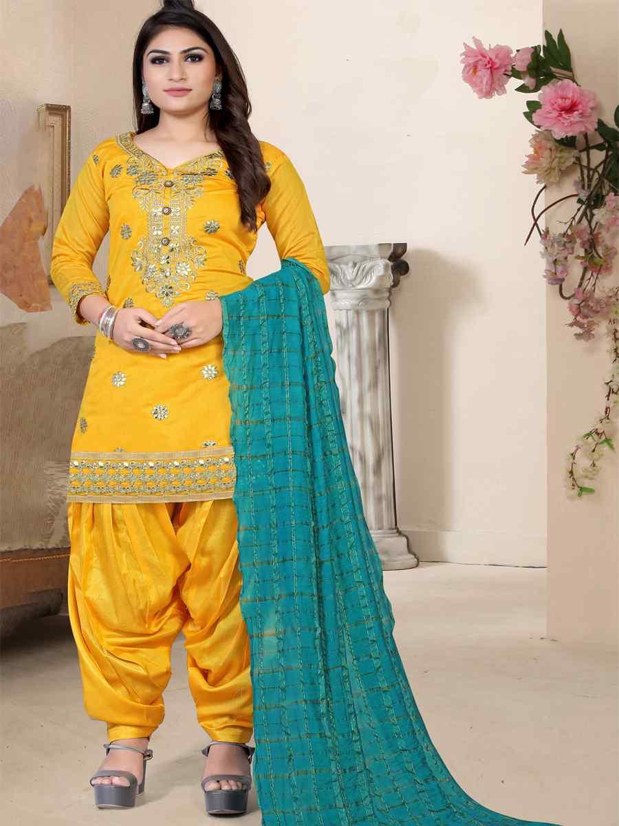 Yellow Model Chanderi Embroidered Festival Wedding Patiala Salwar Kameez