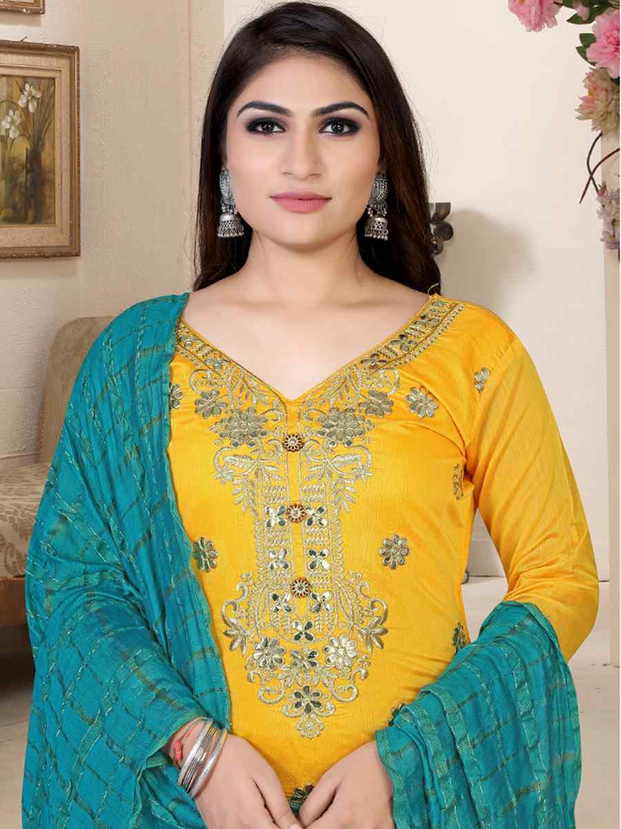 Yellow Model Chanderi Embroidered Festival Wedding Patiala Salwar Kameez