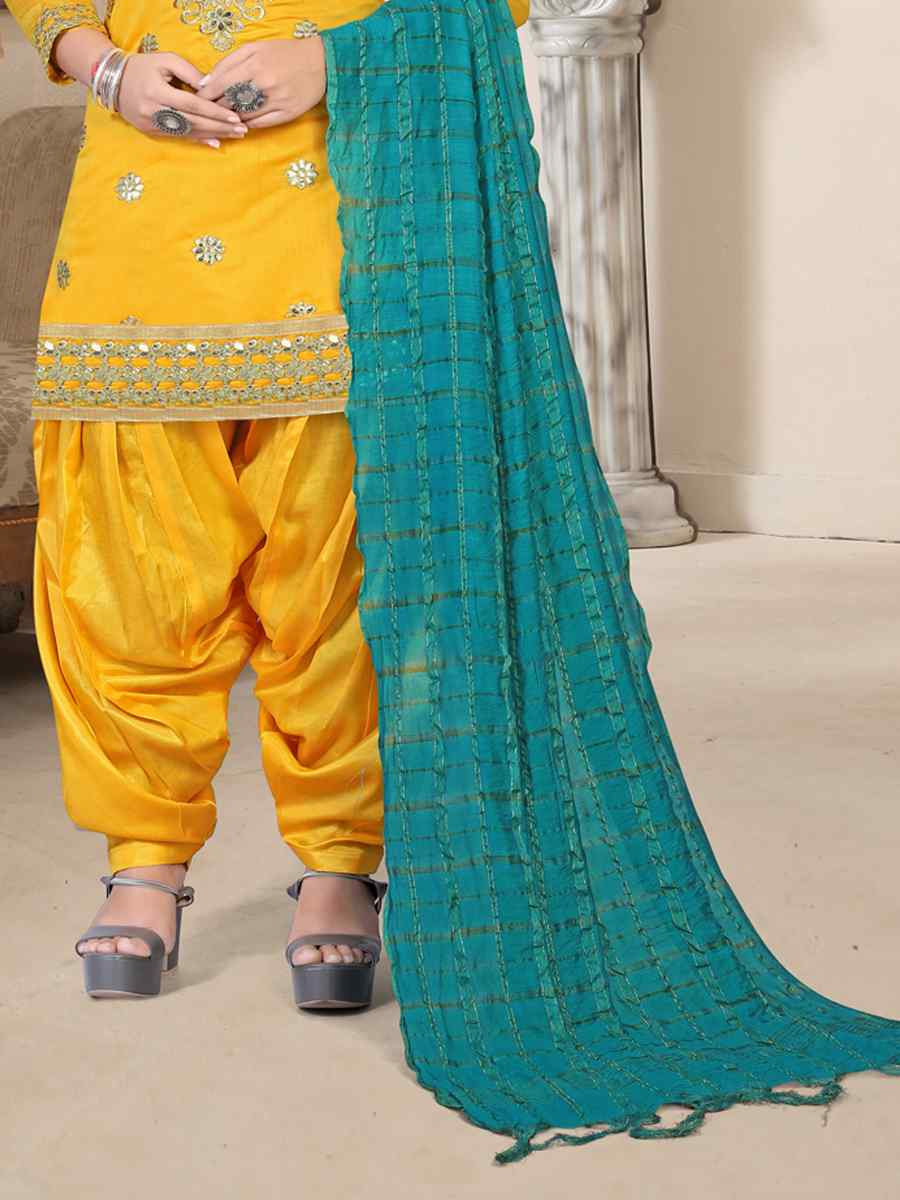 Yellow Model Chanderi Embroidered Festival Wedding Patiala Salwar Kameez