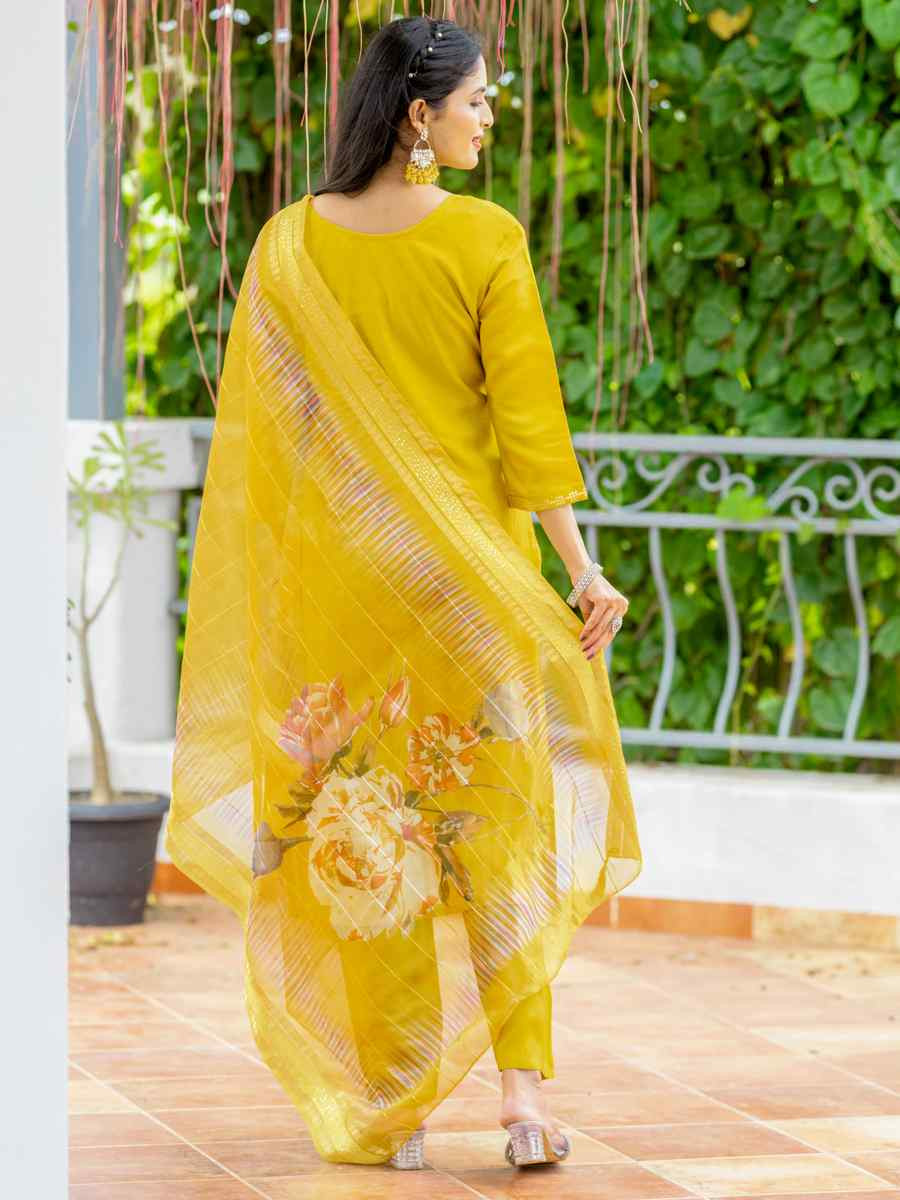 Yellow Model Silk Embroidered Party Wedding Ready Pant Salwar Kameez