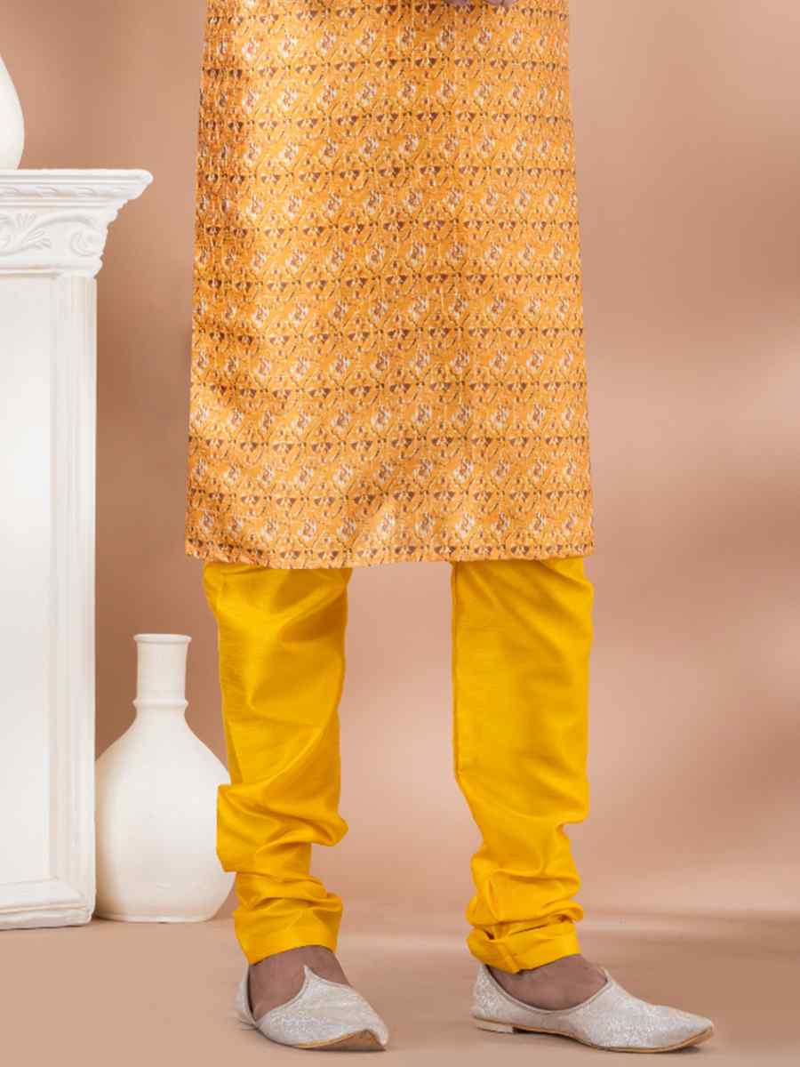 Yellow Mono Printed Festival Casual Kurta