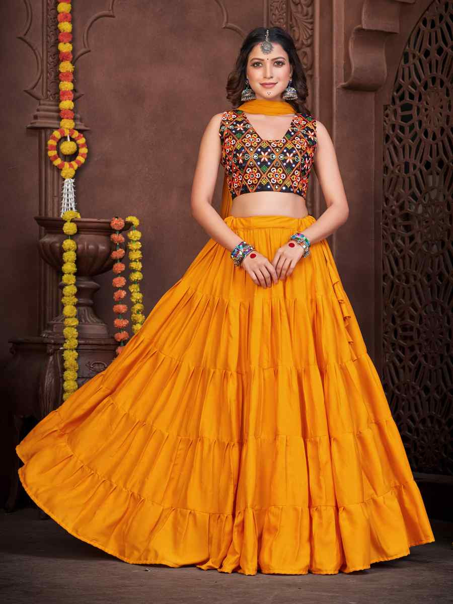 Yellow Mono Silk Embroidered Festival Mehendi Traditional Lehenga Choli