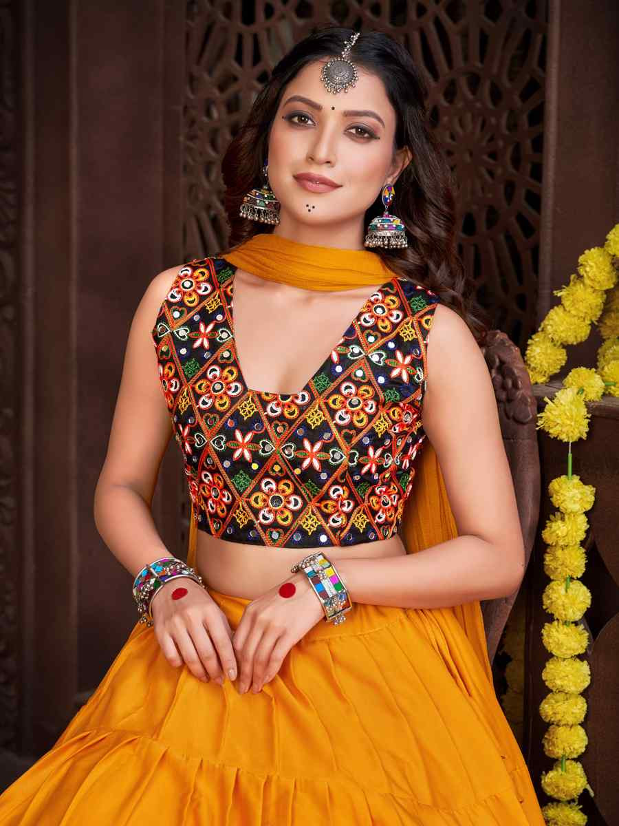 Yellow Mono Silk Embroidered Festival Mehendi Traditional Lehenga Choli