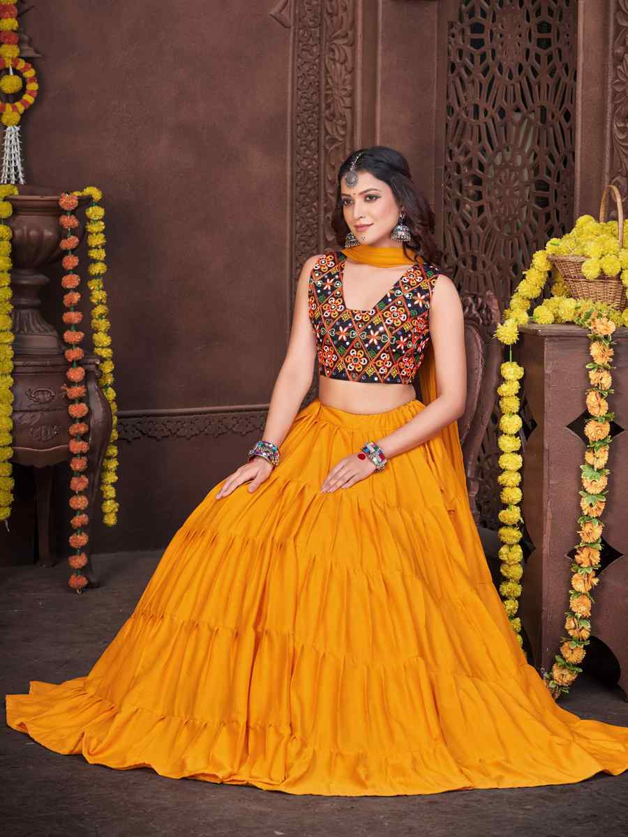 Yellow Mono Silk Embroidered Festival Mehendi Traditional Lehenga Choli