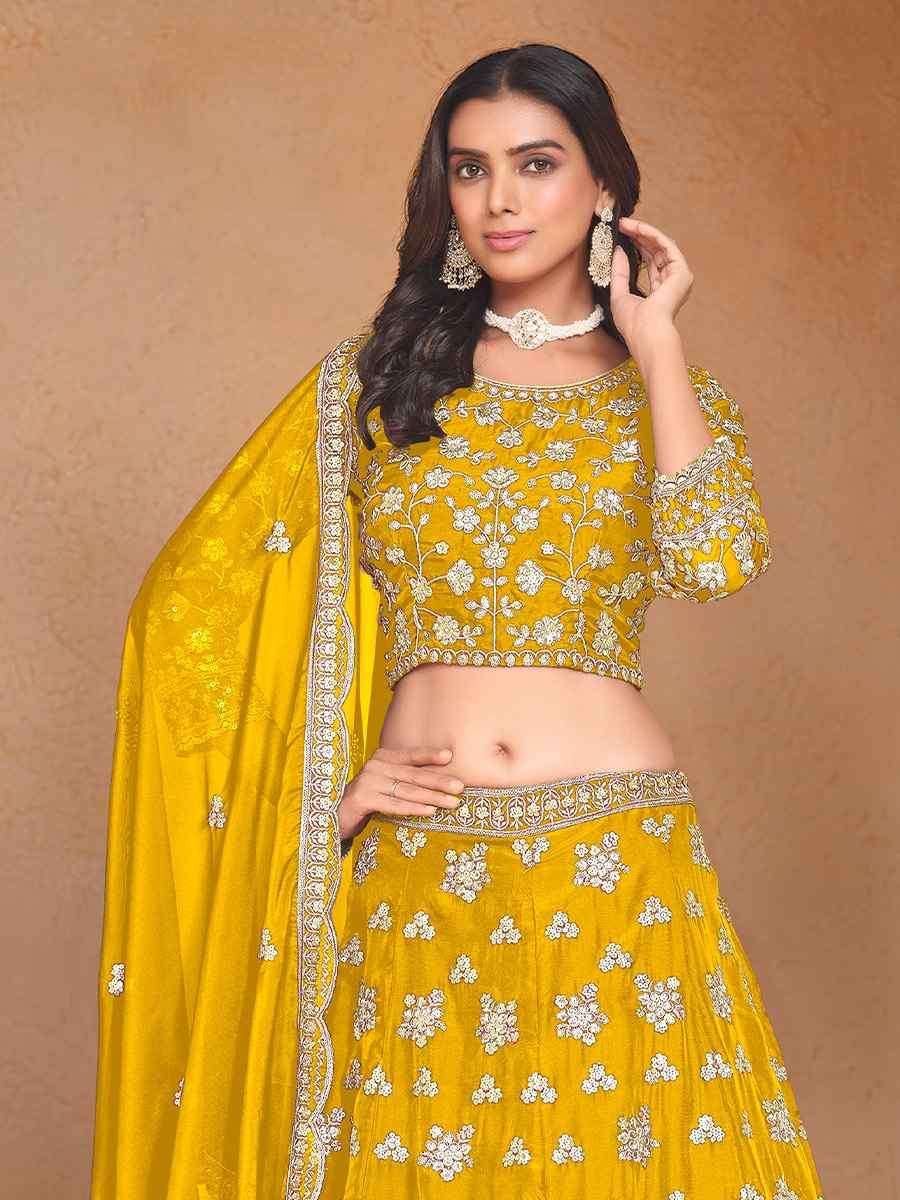 Yellow Organza Embroidered Wedding Bridesmaid Heavy Border Lehenga Choli