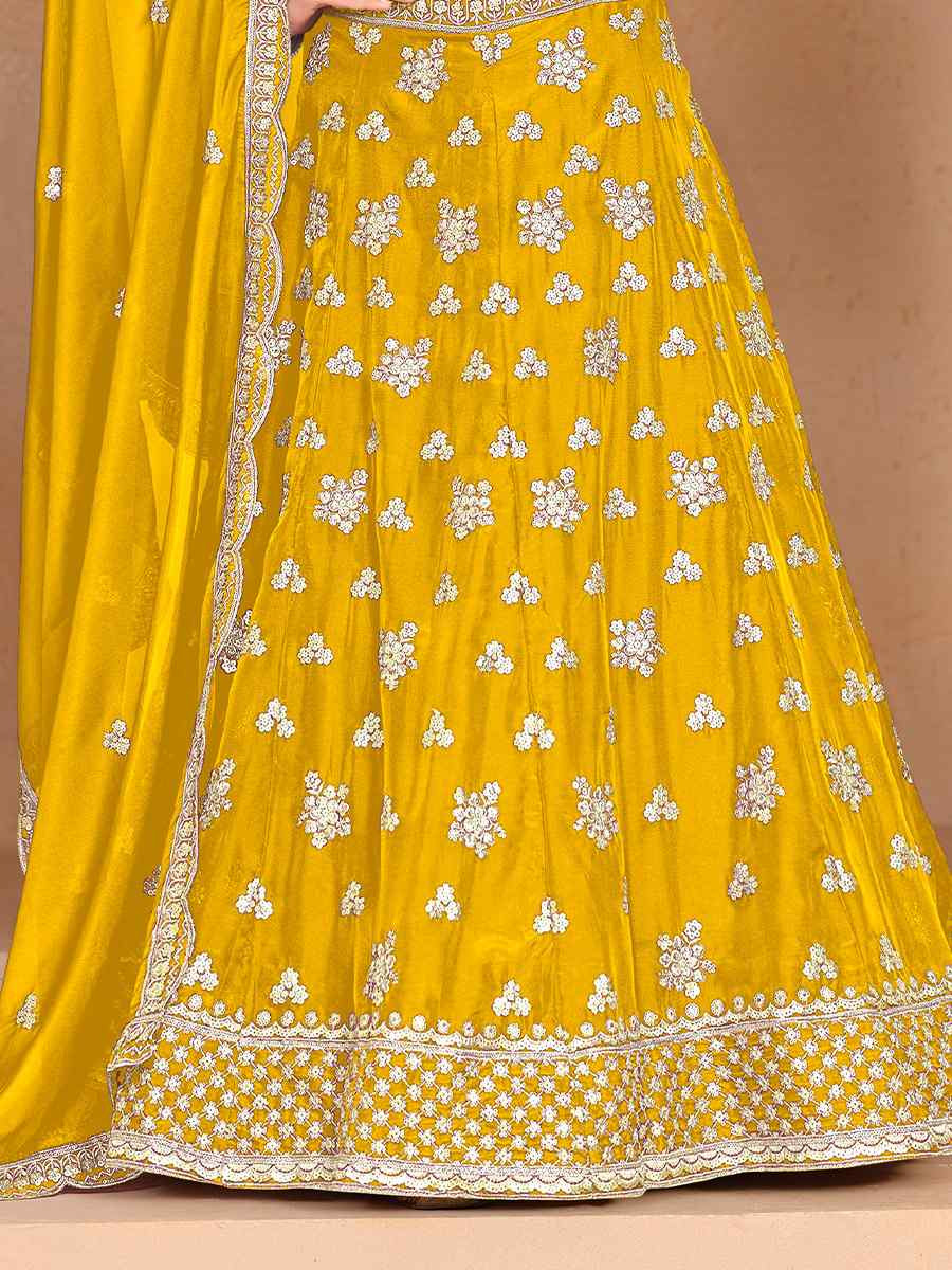 Yellow Organza Embroidered Wedding Bridesmaid Heavy Border Lehenga Choli