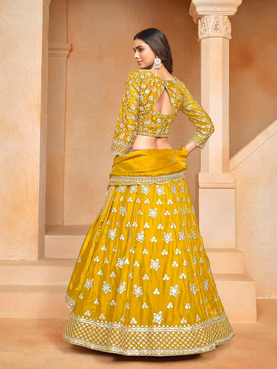 Yellow Organza Embroidered Wedding Bridesmaid Heavy Border Lehenga Choli