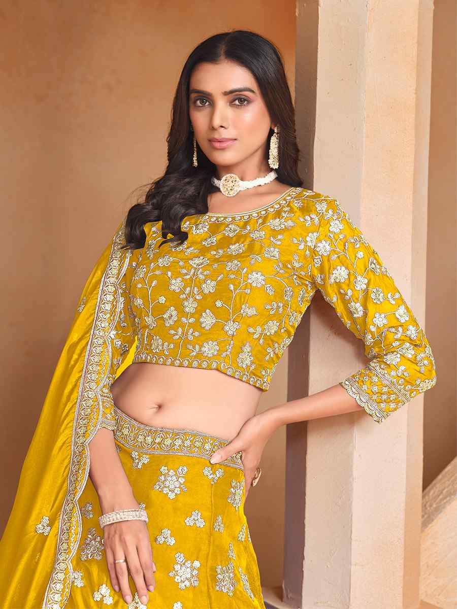 Yellow Organza Embroidered Wedding Bridesmaid Heavy Border Lehenga Choli