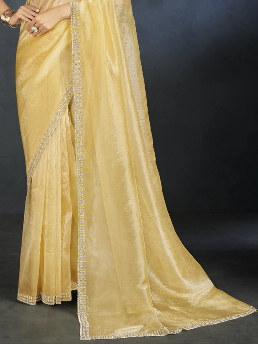 Yellow Organza Handwoven Festival Wedding Heavy Border Saree