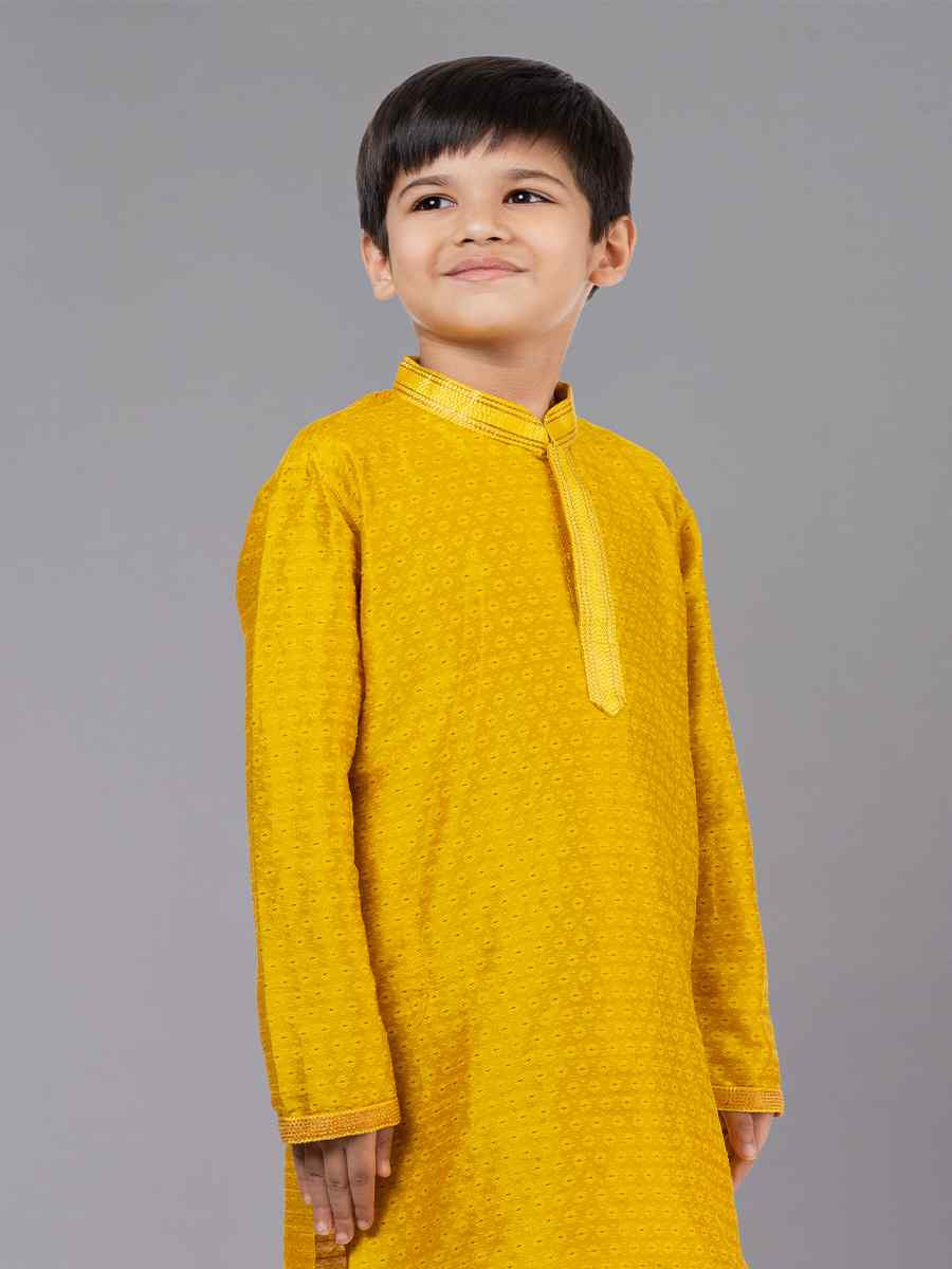 Yellow Polyester Cotton  Embroidered Festival Traditional Kurta Pyjama Boys Wear