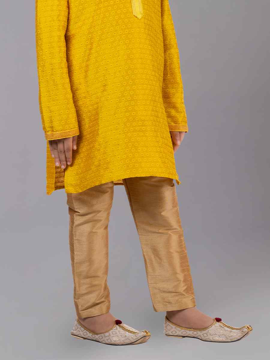 Yellow Polyester Cotton  Embroidered Festival Traditional Kurta Pyjama Boys Wear