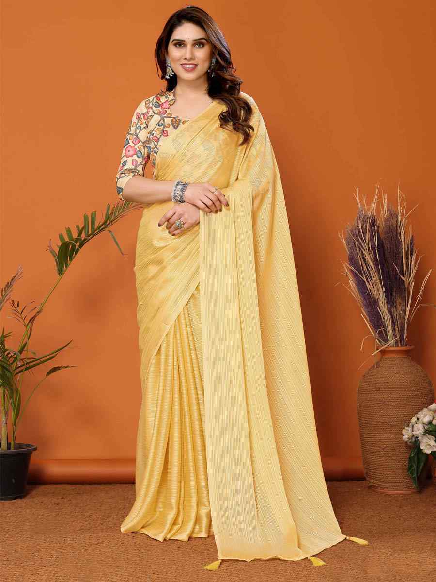 Yellow Polyester Silk Handwoven Festival Casual Classic Style Saree