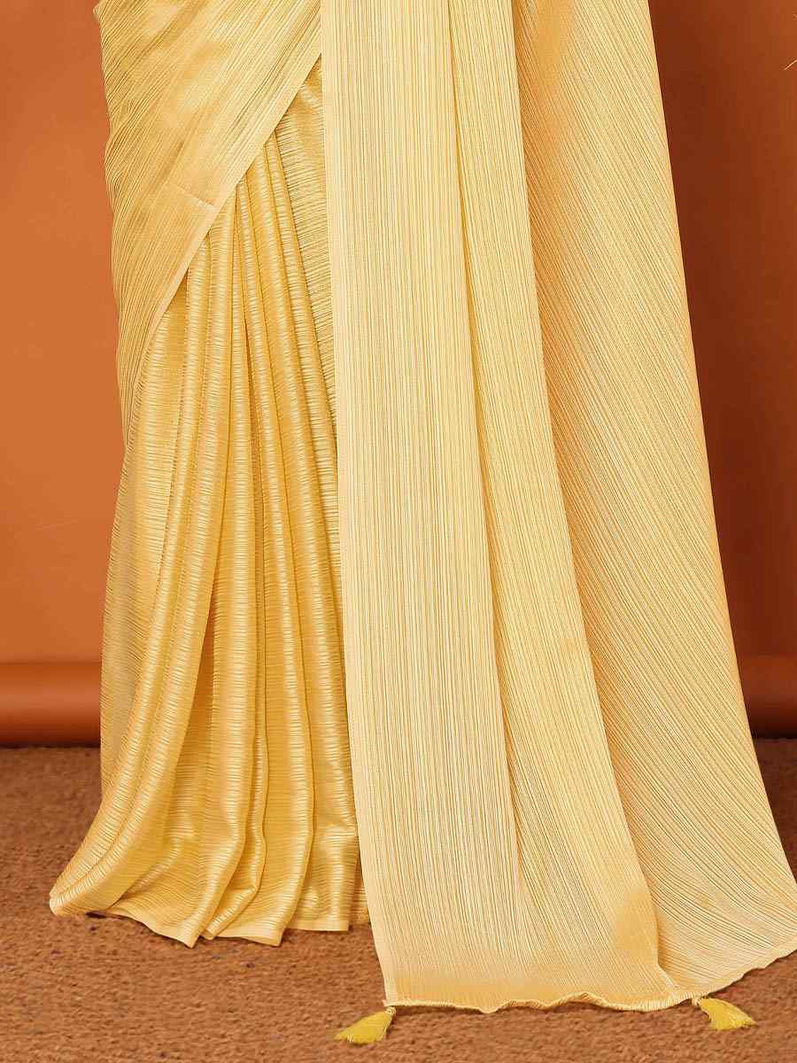 Yellow Polyester Silk Handwoven Festival Casual Classic Style Saree