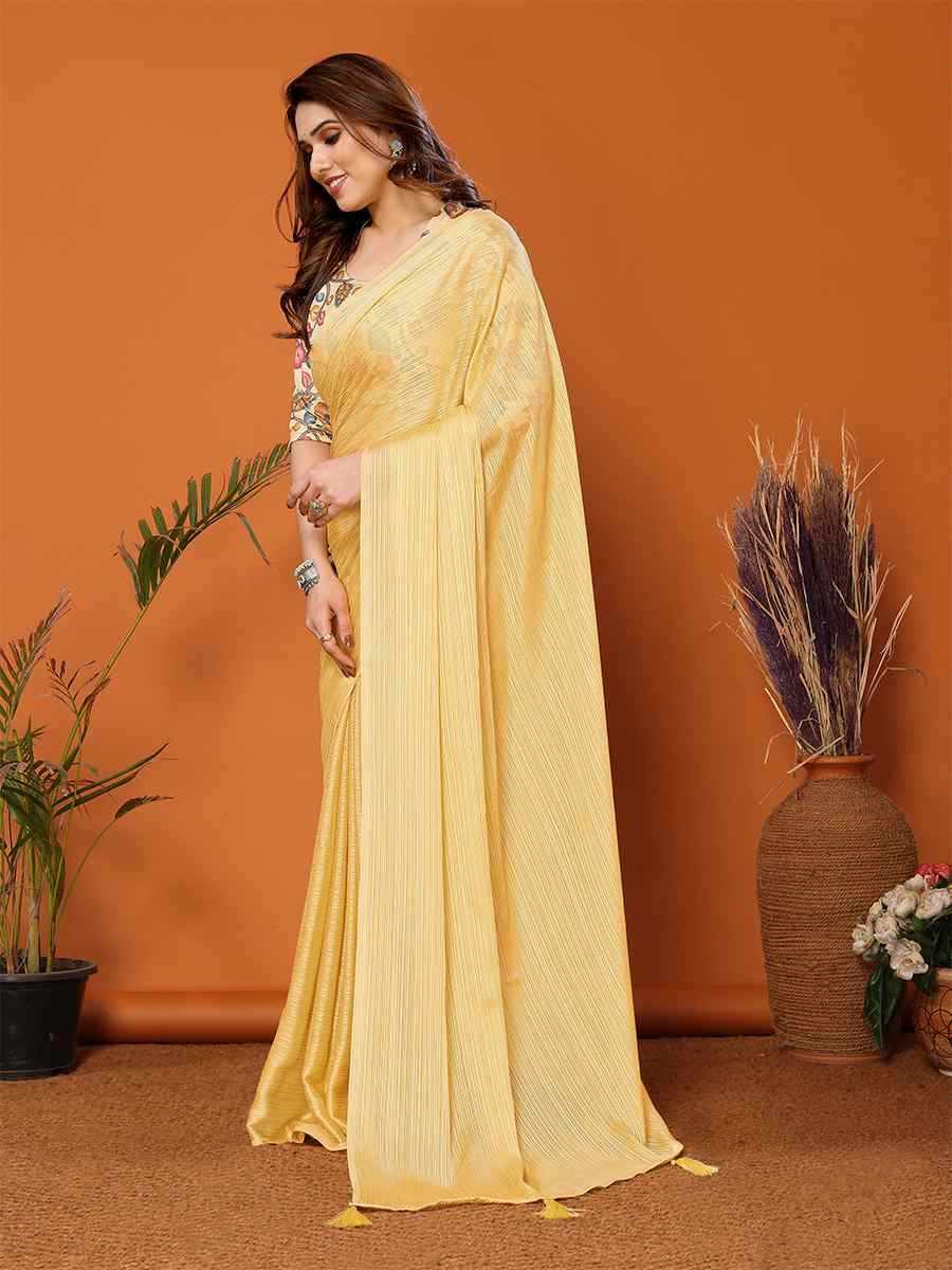 Yellow Polyster Printed Festival Party Contemporary Saree