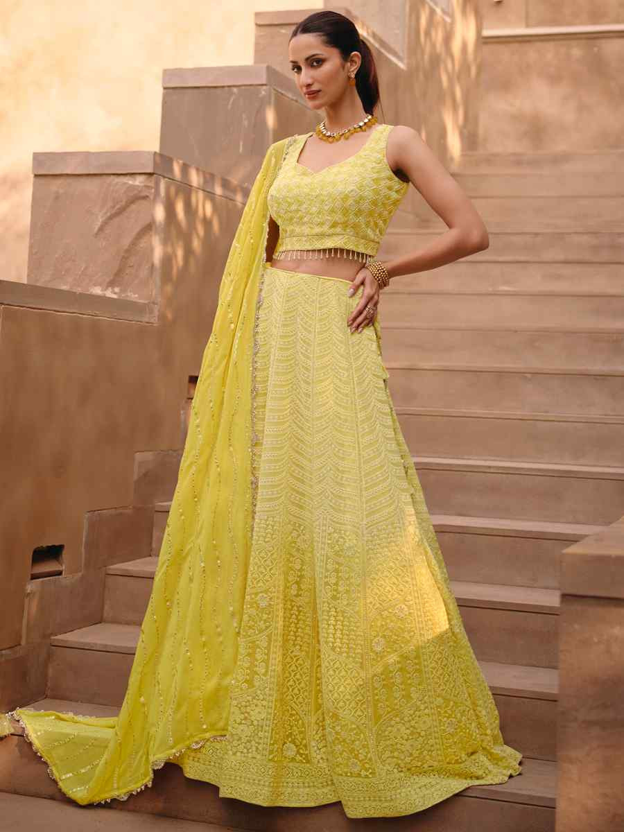 Yellow Premium Real Georgette Embroidered Festival Mehendi Traditional Lehenga Choli