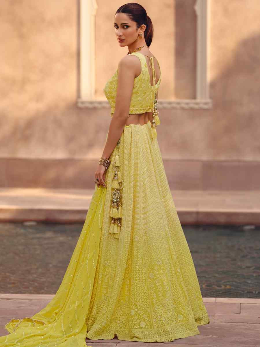 Yellow Premium Real Georgette Embroidered Festival Mehendi Traditional Lehenga Choli