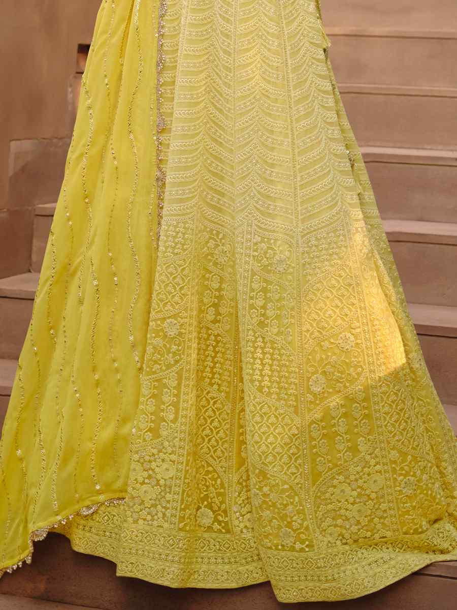 Yellow Premium Real Georgette Embroidered Festival Mehendi Traditional Lehenga Choli