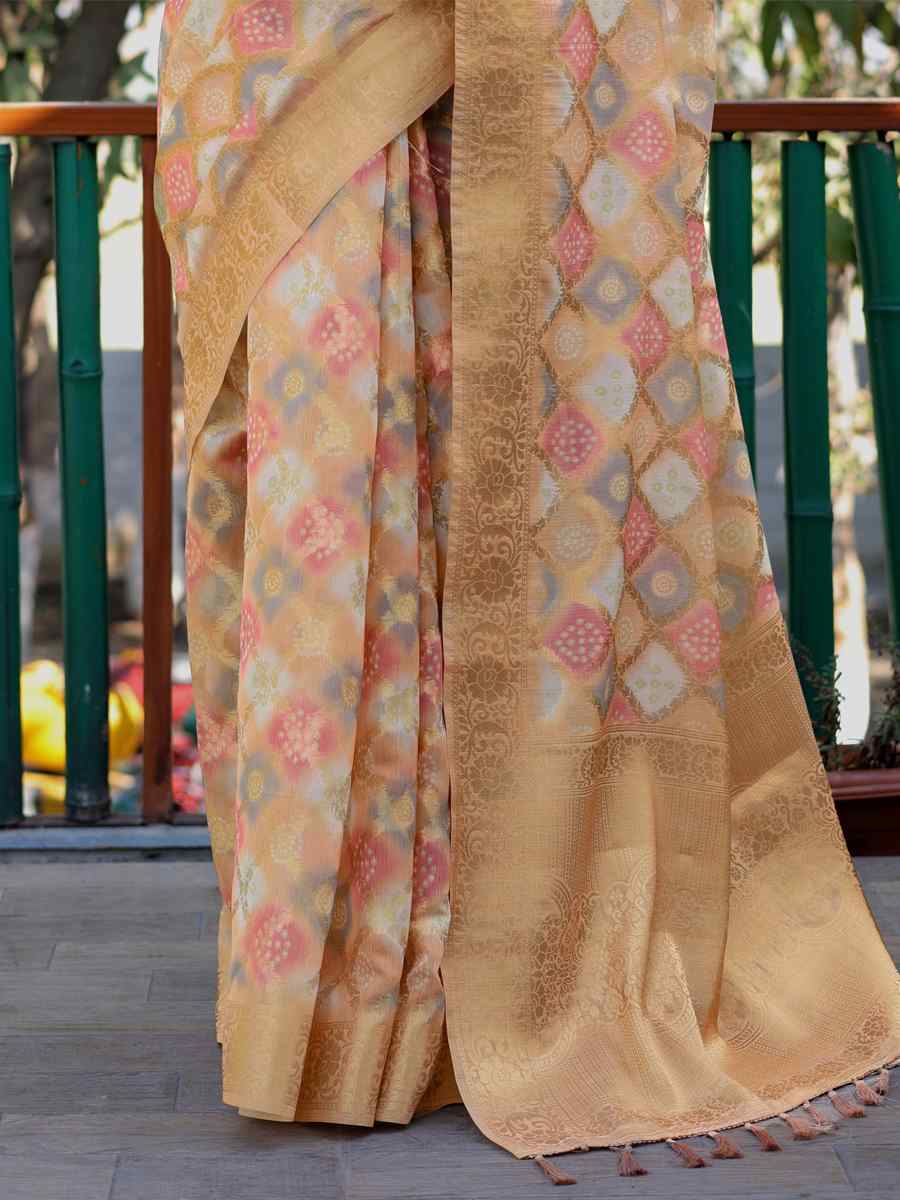 Yellow Premiume Organza Silk Printed Festival Casual Classic Style Saree