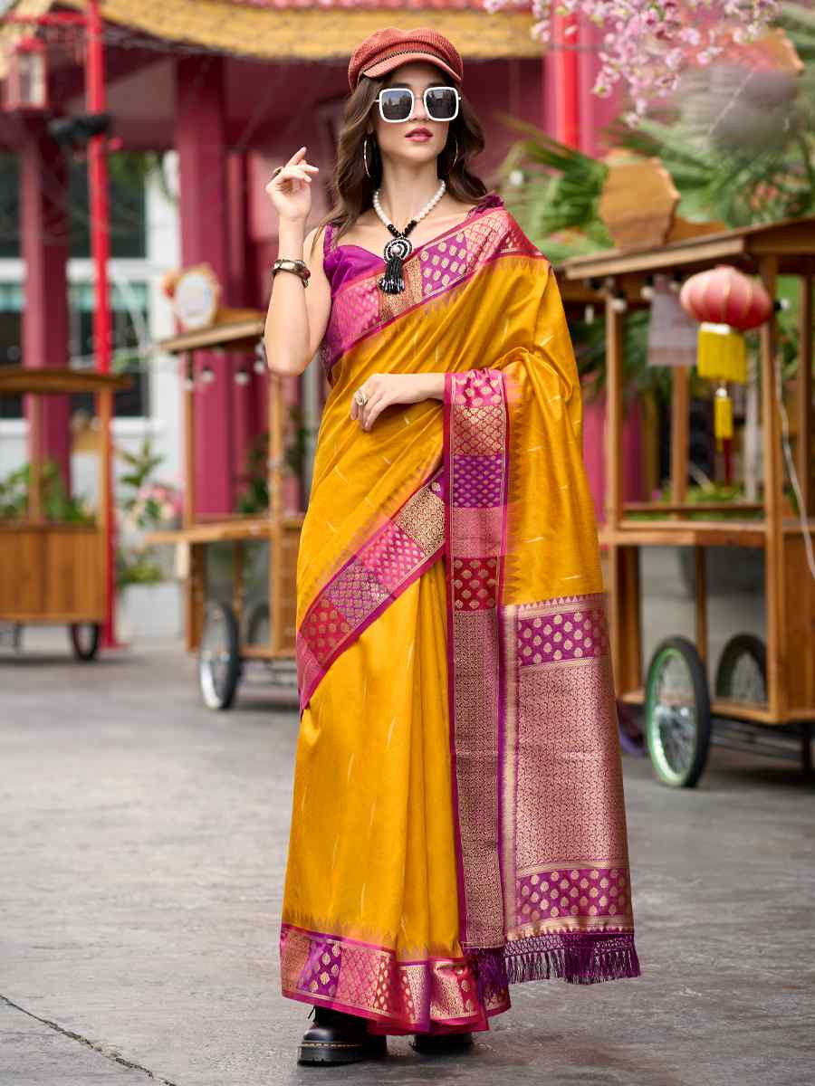 Yellow Pure Banarasi Handwoven Festival Wedding Heavy Border Saree