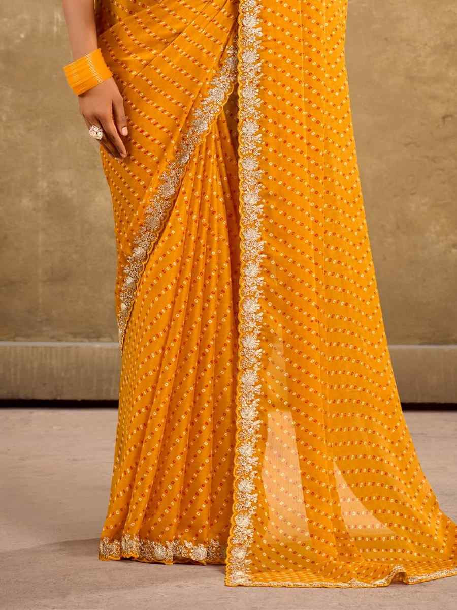 Yellow Pure Chiffon Embroidered Festival Wedding Classic Style Saree