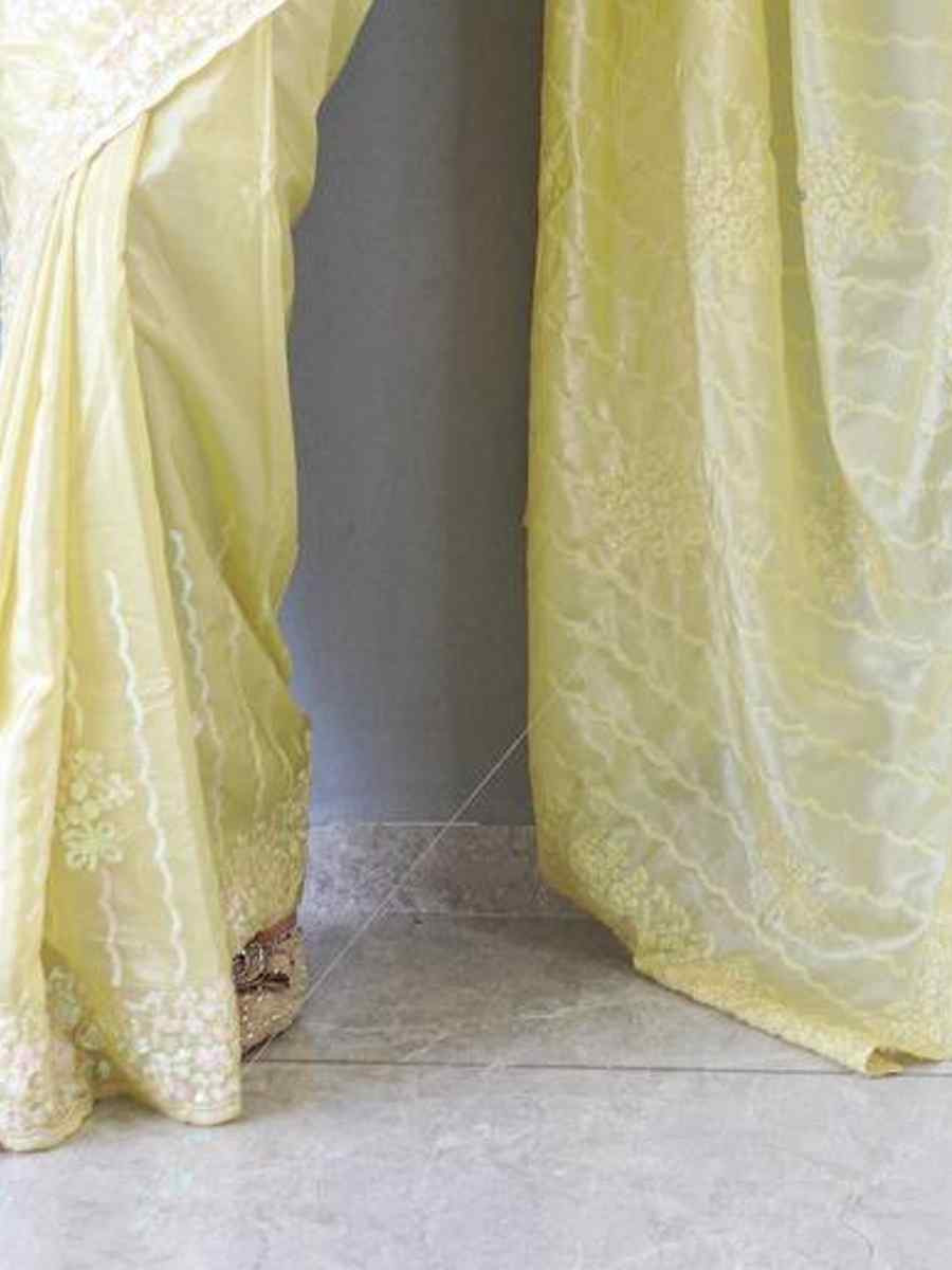 Yellow Pure Chinon Silk Handwoven Festival Wedding Heavy Border Saree