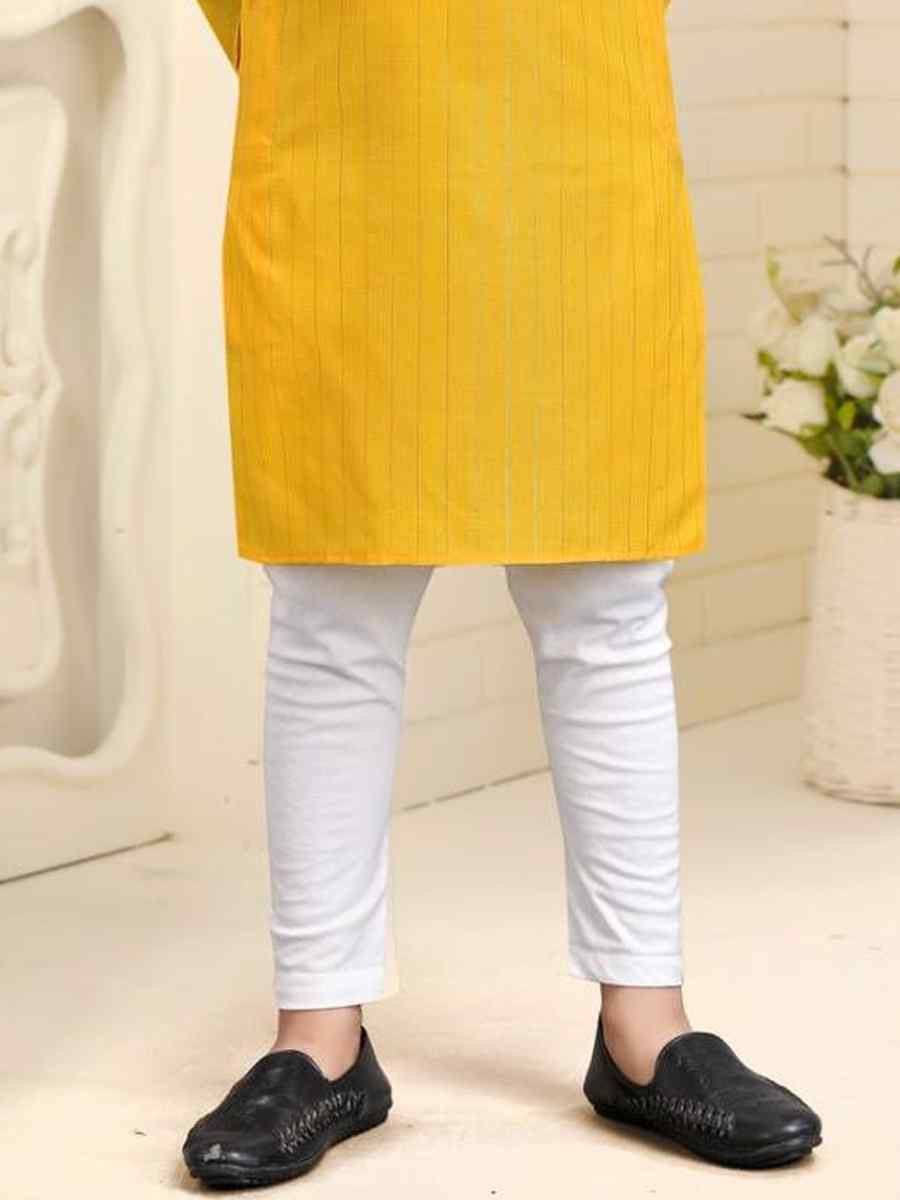 Yellow Pure Cotton Slub Zardosi Festival Traditional Kurta Pyjama Boys Wear