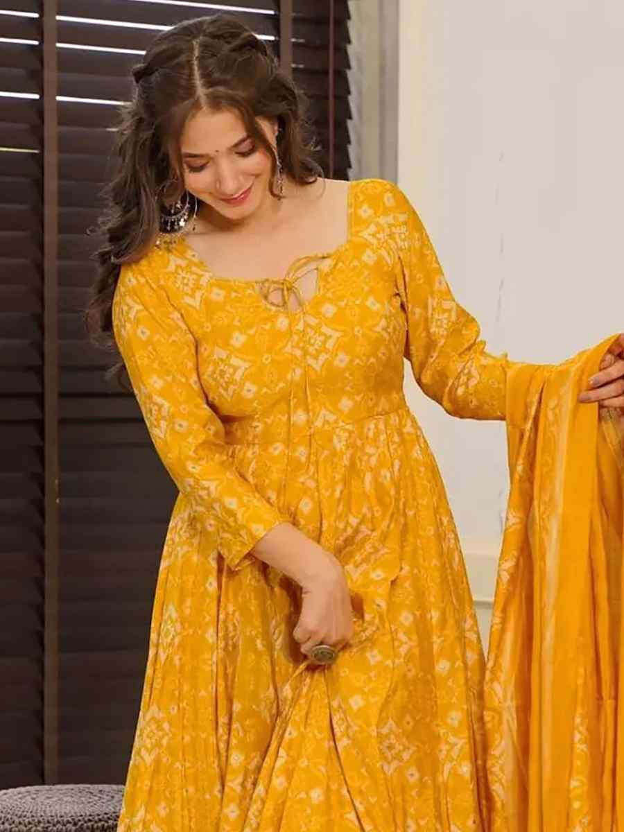 Yellow Pure Maslin Embroidered Festival Wedding Anarkali Salwar Kameez