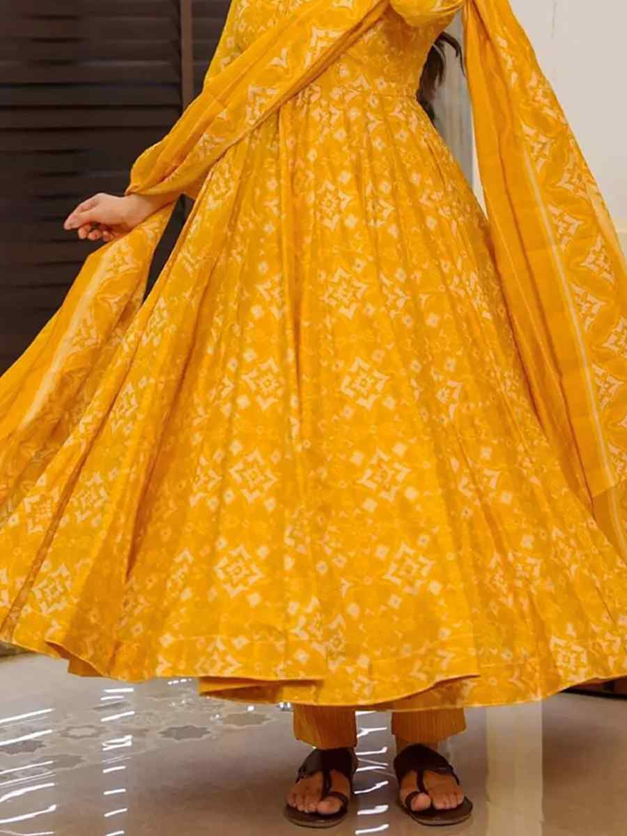 Yellow Pure Maslin Embroidered Festival Wedding Anarkali Salwar Kameez