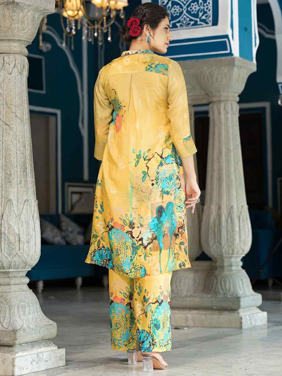 Yellow Pure Muslin Printed Festival Casual Kurti