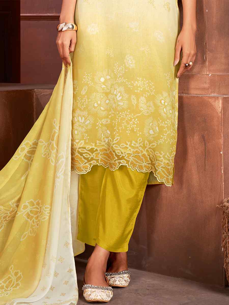 Yellow Pure Organza Embroidered Festival Casual Ready Pant Salwar Kameez