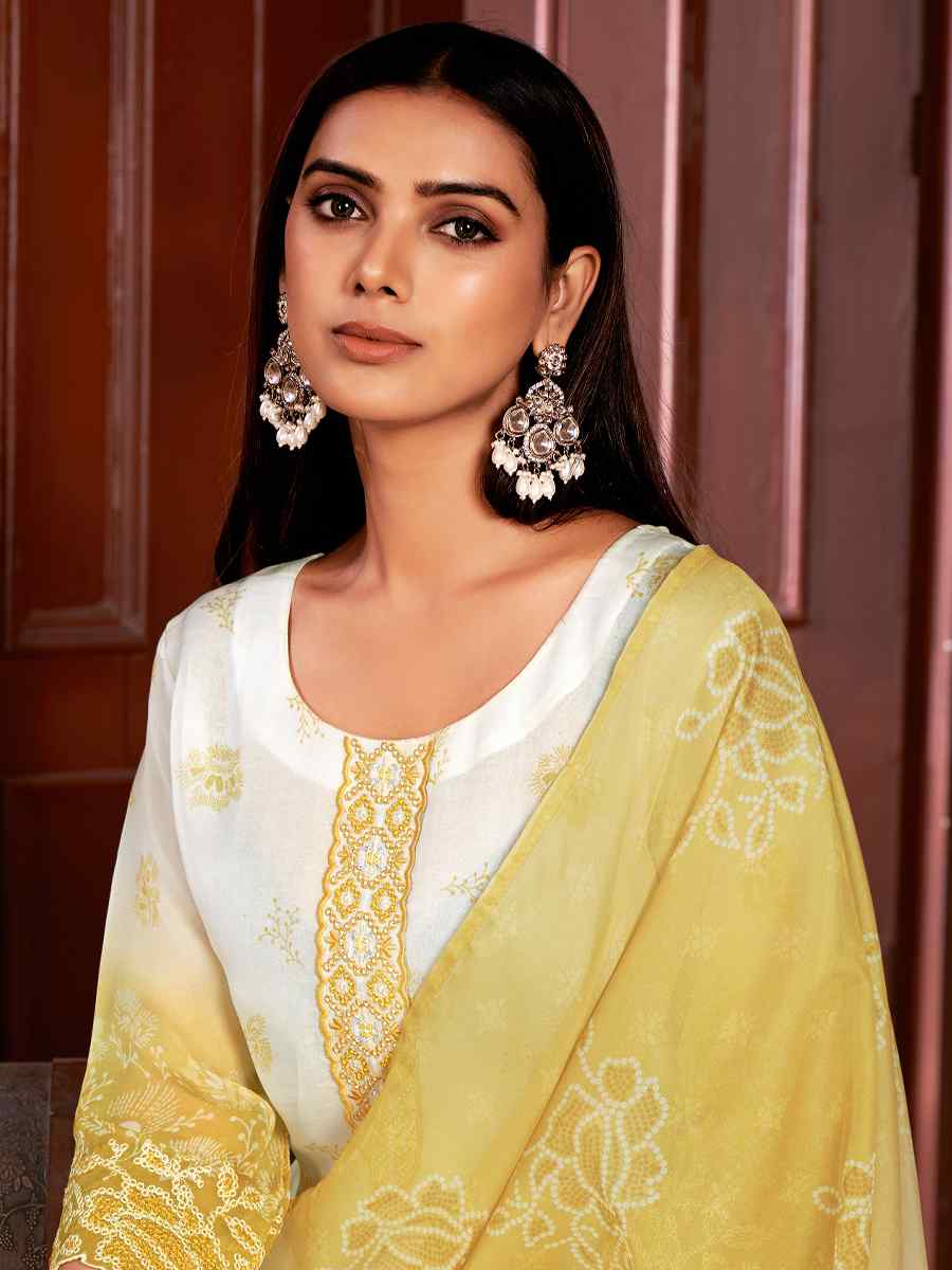 Yellow Pure Organza Embroidered Festival Casual Ready Pant Salwar Kameez