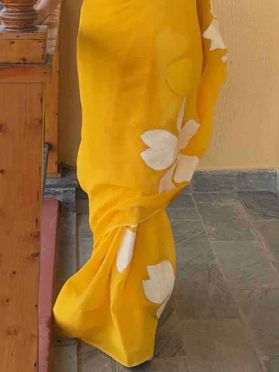 Yellow Pure Soft Georgette Silk Handwoven Festival Wedding Heavy Border Saree