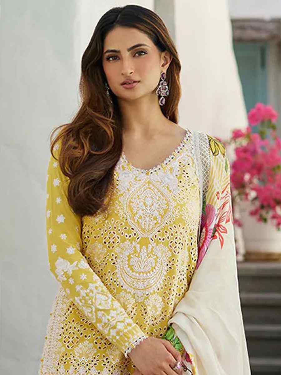 Yellow Rayon Cotton Embroidered Festival Casual Sharara Pant Salwar Kameez