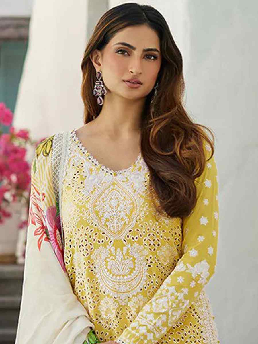 Yellow Rayon Cotton Embroidered Festival Casual Sharara Pant Salwar Kameez