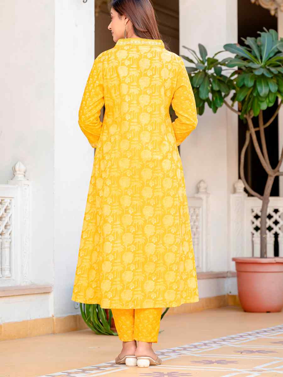 Yellow Rayon Embroidered Festival Casual Anarkali Salwar Kameez