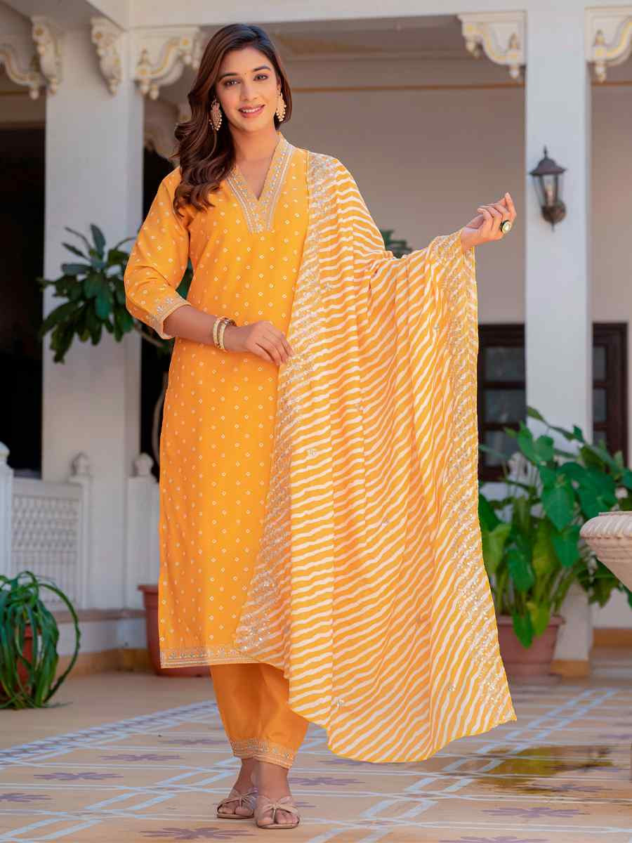 Yellow Rayon Embroidered Festival Casual Anarkali Salwar Kameez