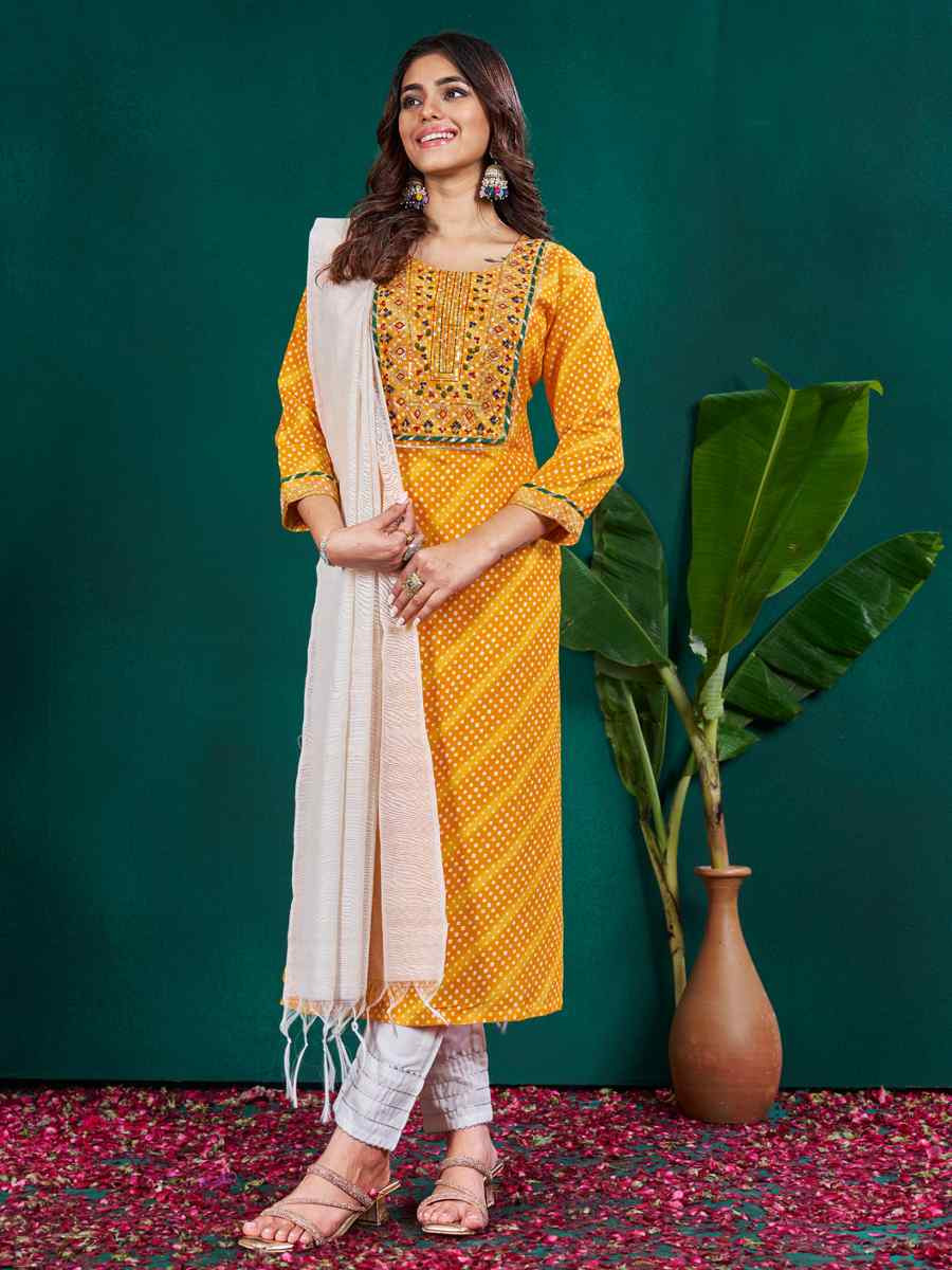 Yellow Rayon Printed Festival Casual Pant Salwar Kameez