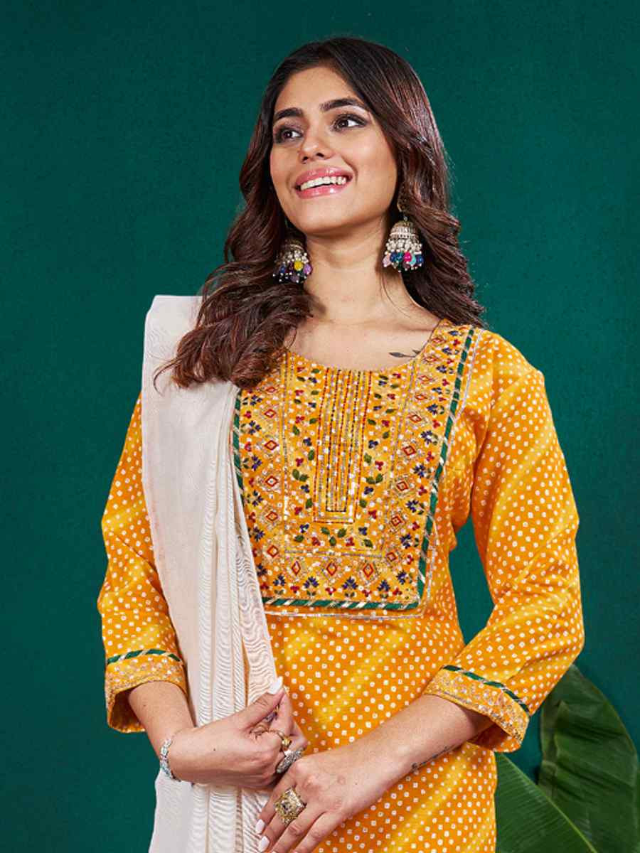 Yellow Rayon Printed Festival Casual Pant Salwar Kameez