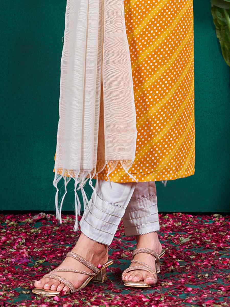 Yellow Rayon Printed Festival Casual Pant Salwar Kameez