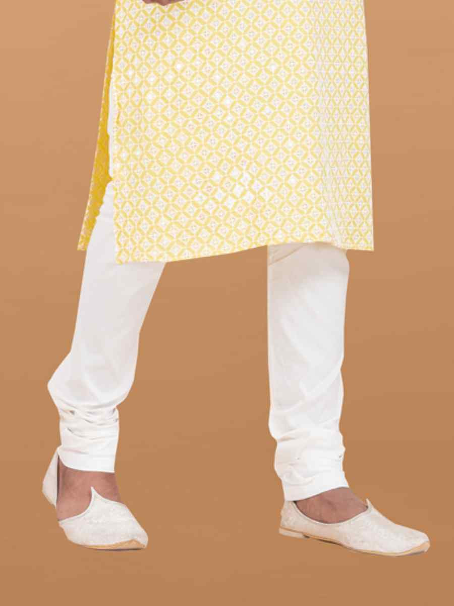 Yellow Rayon Printed Festival Wedding Kurta Pyjama Men's Wear